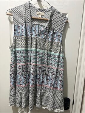 Style & Co. Sleeveless Printed Boho Tunic — White, Black, Teal, Pink